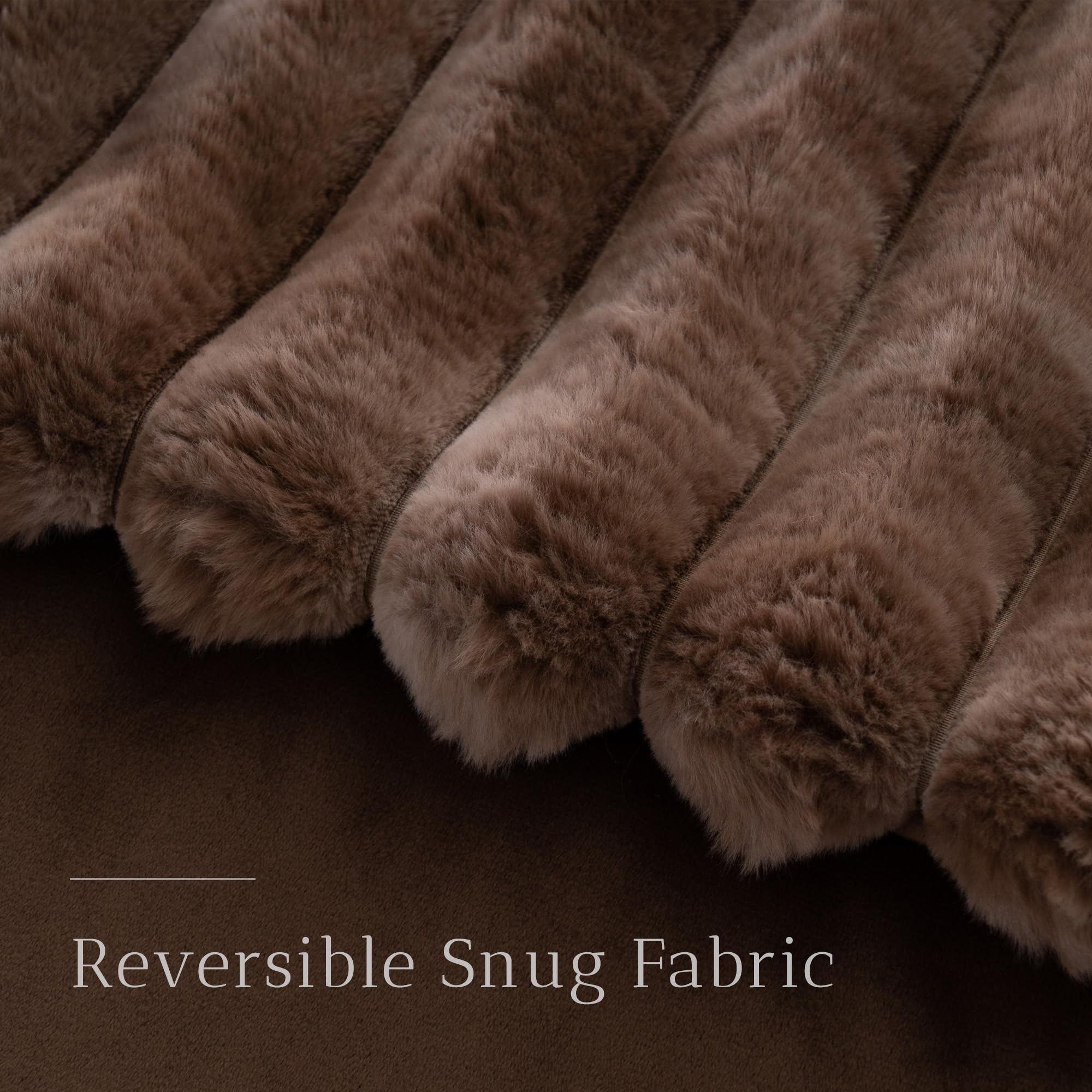 Dark Brown Faux Fur Throw Blanket, Cozy Warm Plush Striped Rabbit Fur Blanket for Couch and Bed, Super Soft Fuzzy Aqua Blanket for Living Room Bedroom, Home Decor & Gifts, 50"x60"