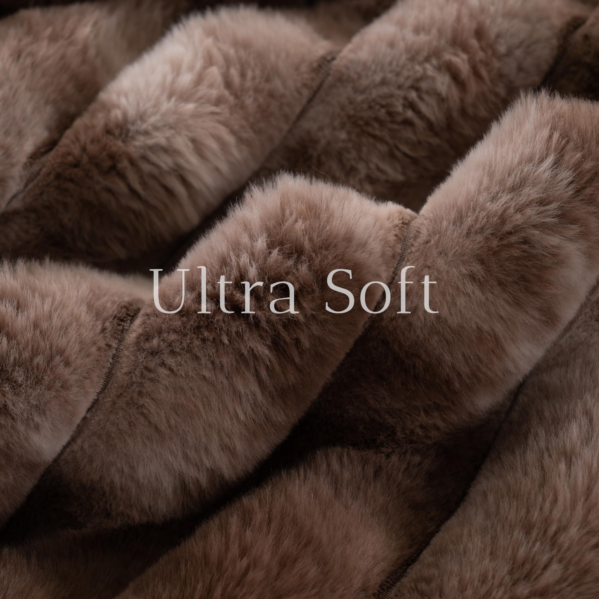 Dark Brown Faux Fur Throw Blanket, Cozy Warm Plush Striped Rabbit Fur Blanket for Couch and Bed, Super Soft Fuzzy Aqua Blanket for Living Room Bedroom, Home Decor & Gifts, 50"x60"